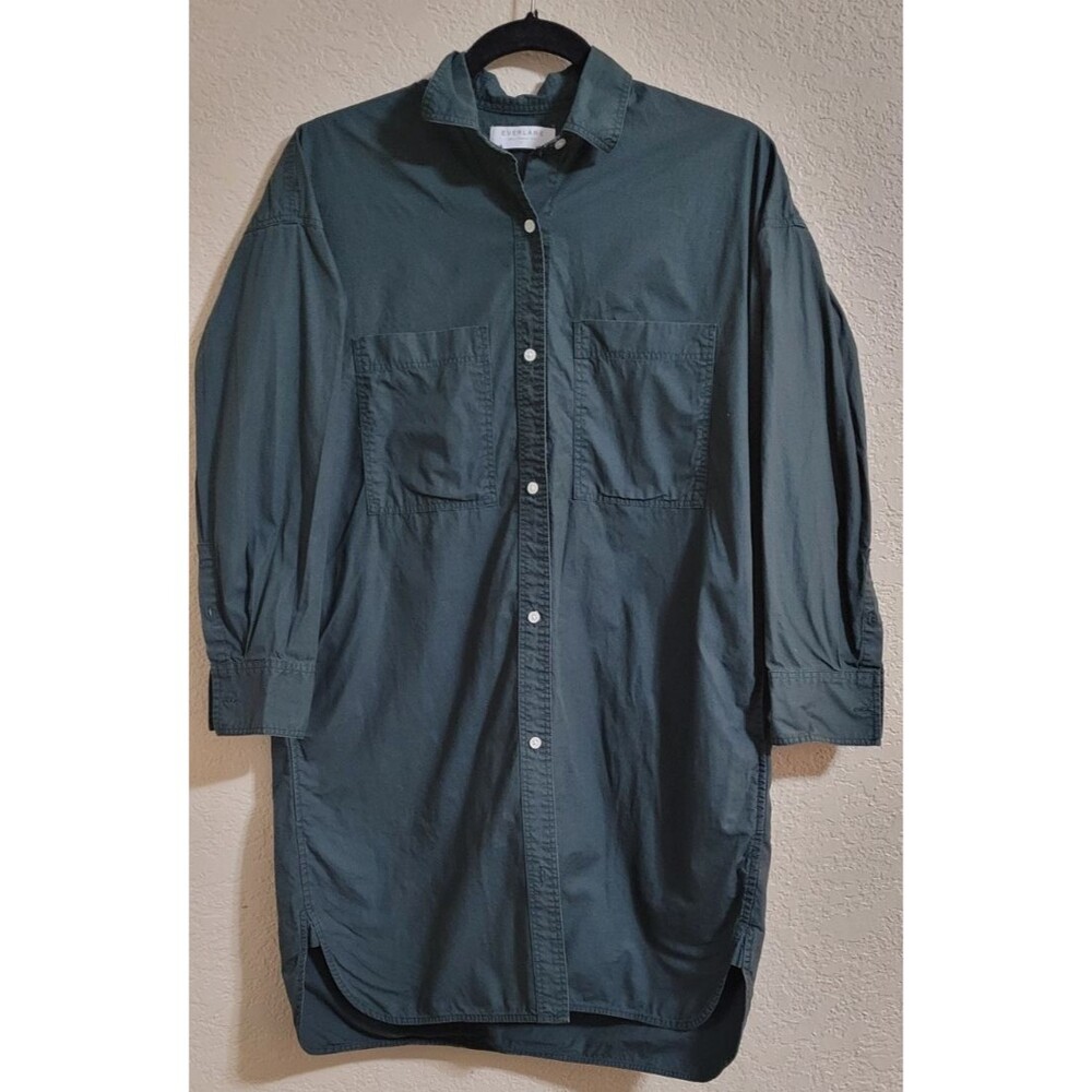 Everlane Green Shirt Dress Women's Sz 0 Long Sleeve Button Front Casual Pockets